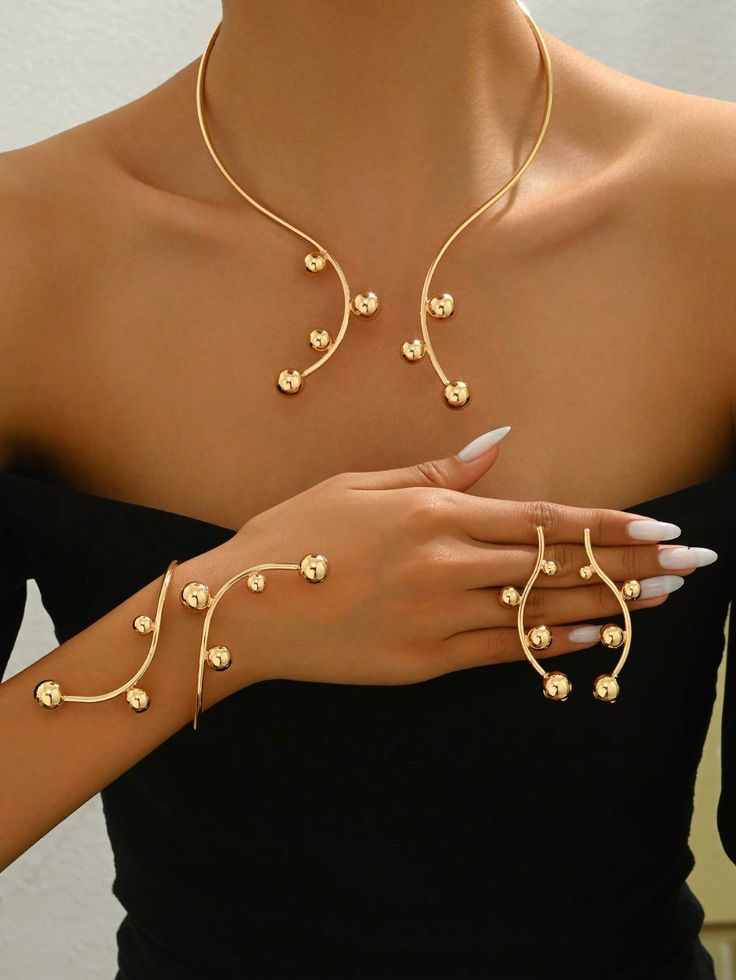 Bijou Courbé & Boules Dorées - Bijoux ensemble