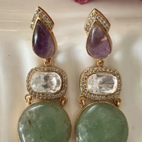 Boucles d’Oreilles Indiennes Aventurine & Polki Kundan