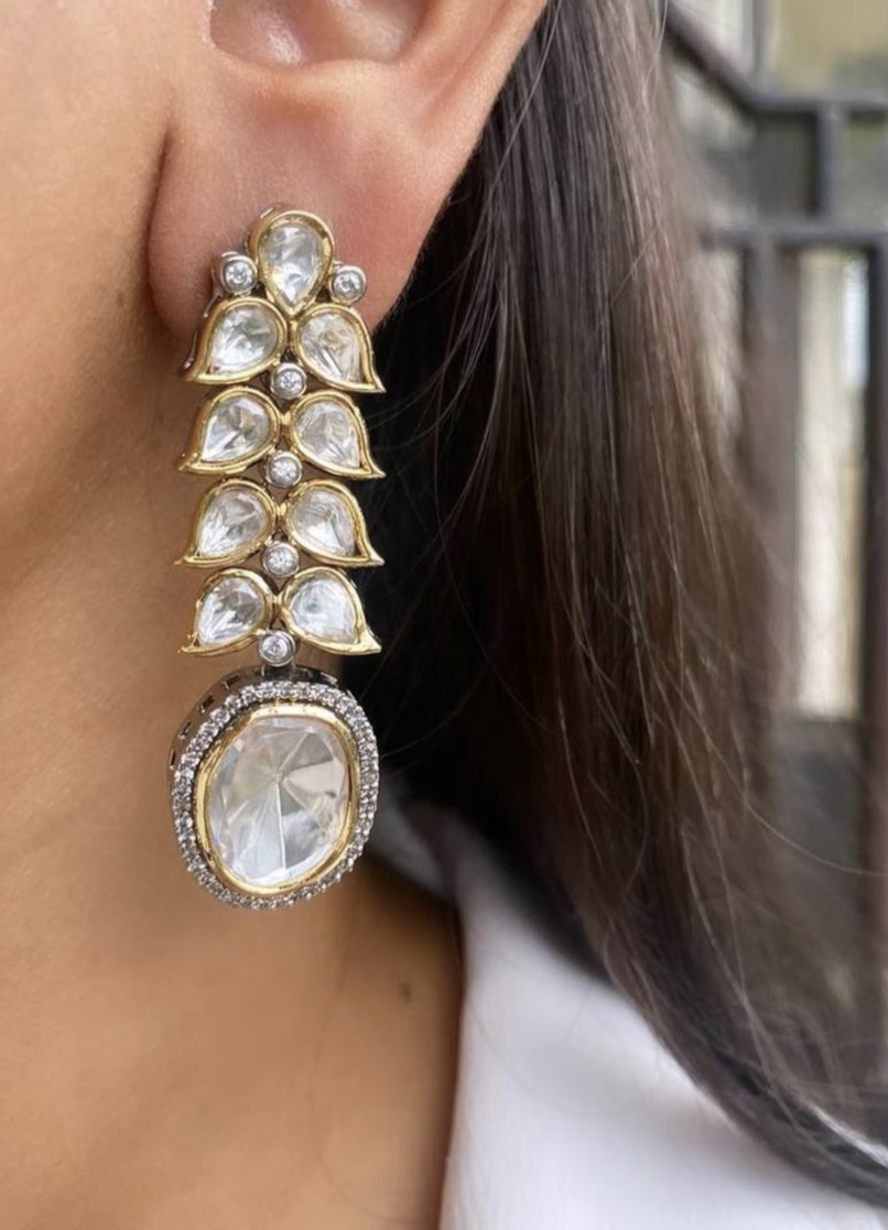 Boucles d’Oreilles Longues en Kundan – Style Indien & Pakistanais, Inspirées de Sabyasachi
