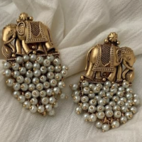 Boucles d’Oreilles Élément Éléphant & Perles – Bijoux Traditionnels Indiens