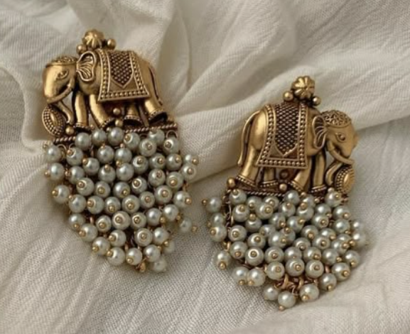 Boucles d’Oreilles Élément Éléphant & Perles – Bijoux Traditionnels Indiens