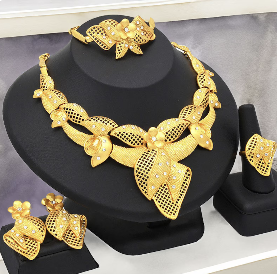 Ensemble de Bijoux de Mariage Nigérian – Or Dubai 24K, Élégance Prestige